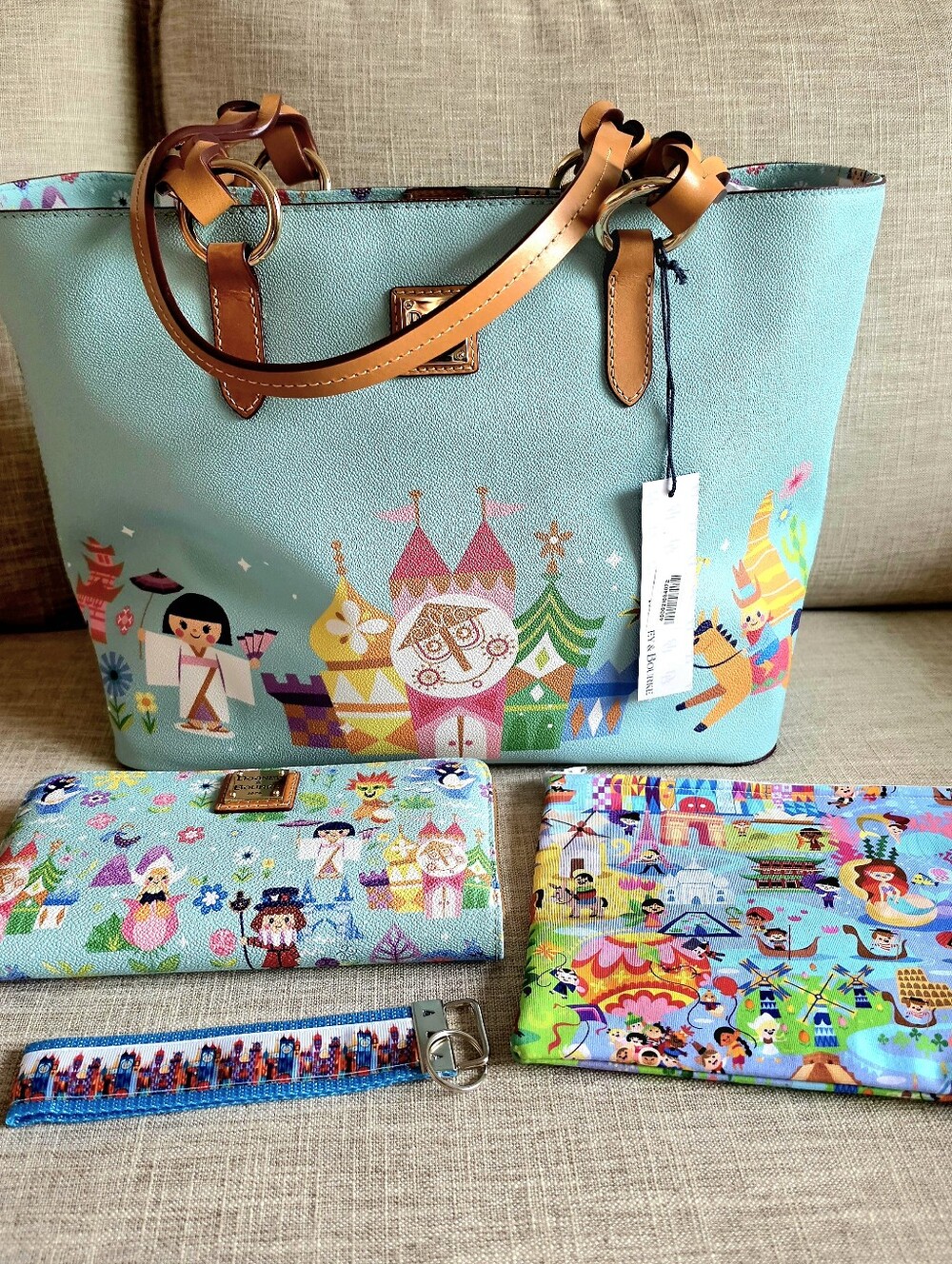 Disney Dooney & Bourke It's A Small World Tote And Zip-Around Wallet Set